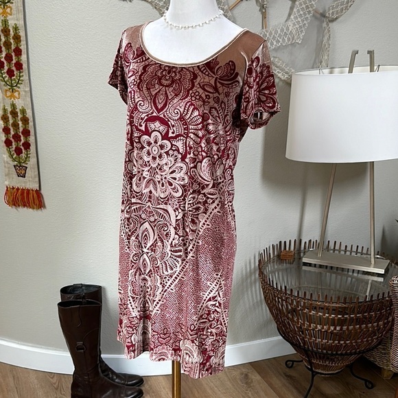Lucky brand “Holly Flock” velour stretch shift midi dress SZ S - Picture 1 of 10